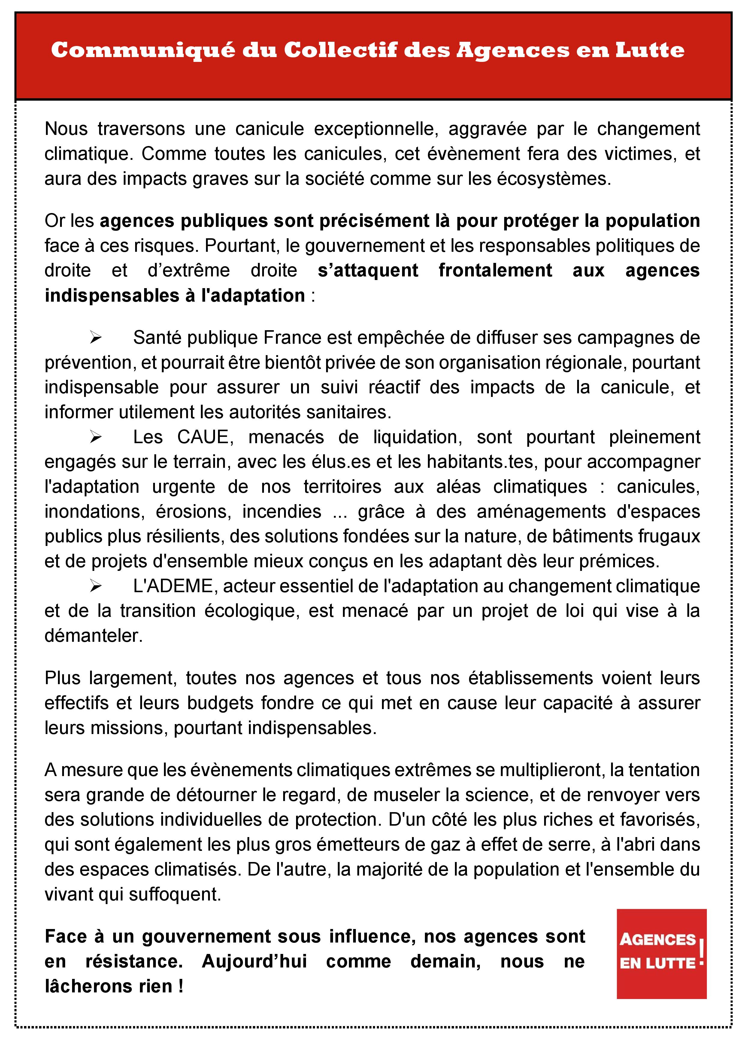 Communiqué du 23 juin 2026 du collectif des agences en lutte